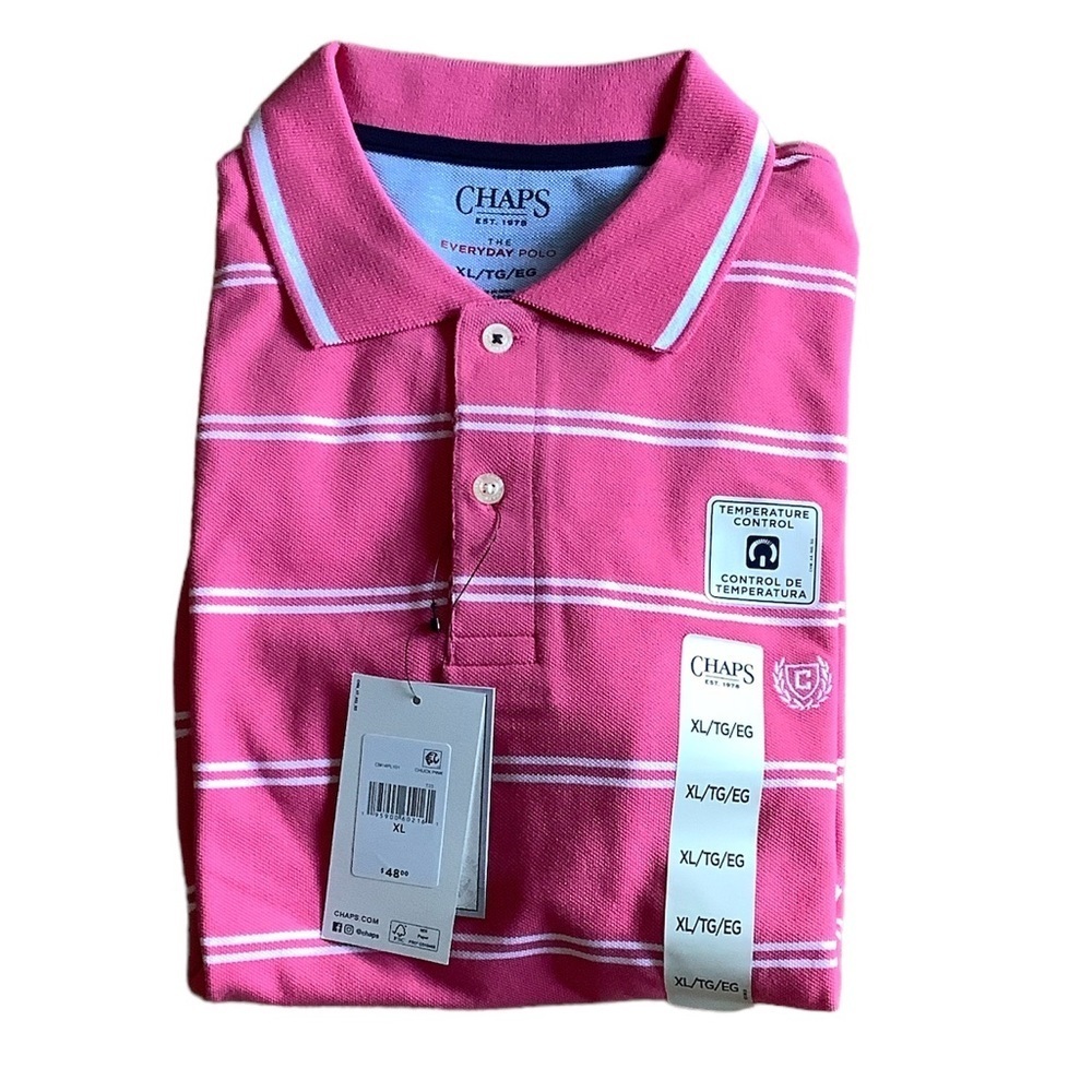 Chaps Pink Striped Polo Short Sleeve Shirt